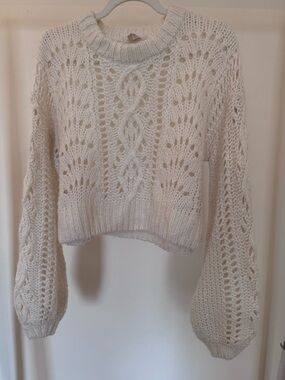 Urban Outfitters Cream Open-Knit Cable Crewneck Sweater